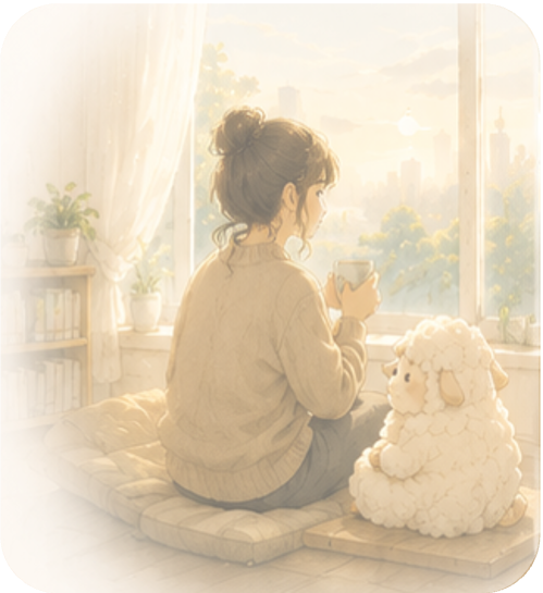 羊とともに未来を見つめる人物